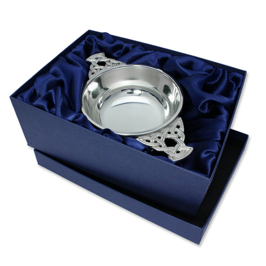 4.5 Inch Handmade Pewter Quaich with Celtic Knot Handles
