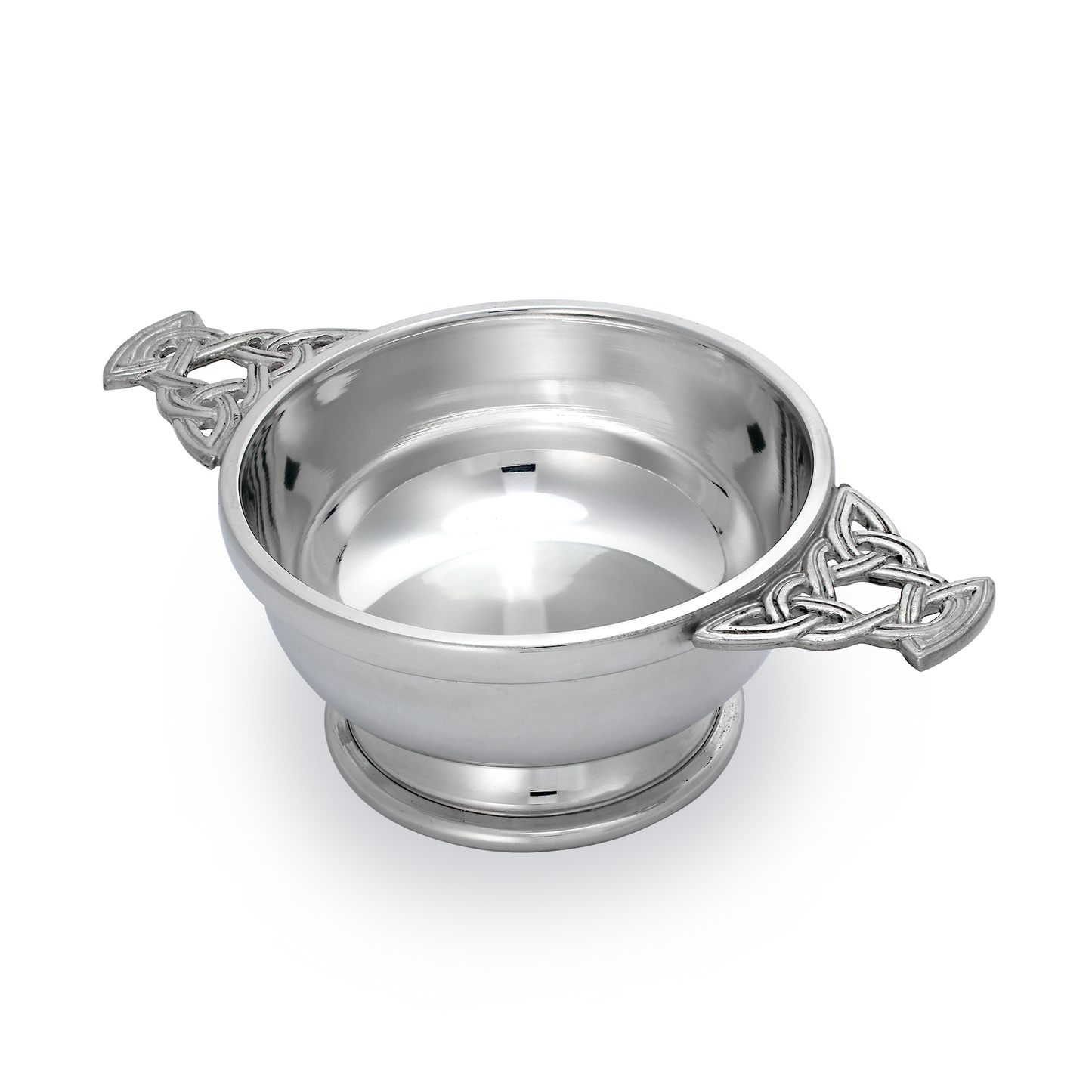 4.5 Inch Handmade Pewter Quaich with Celtic Knot Handles
