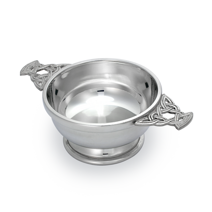 4.5 Inch Handmade Pewter Quaich with Celtic Knot Handles