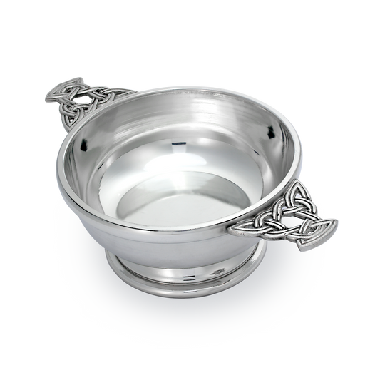 5 Inch Handmade Pewter Quaich with Celtic Knot Handles