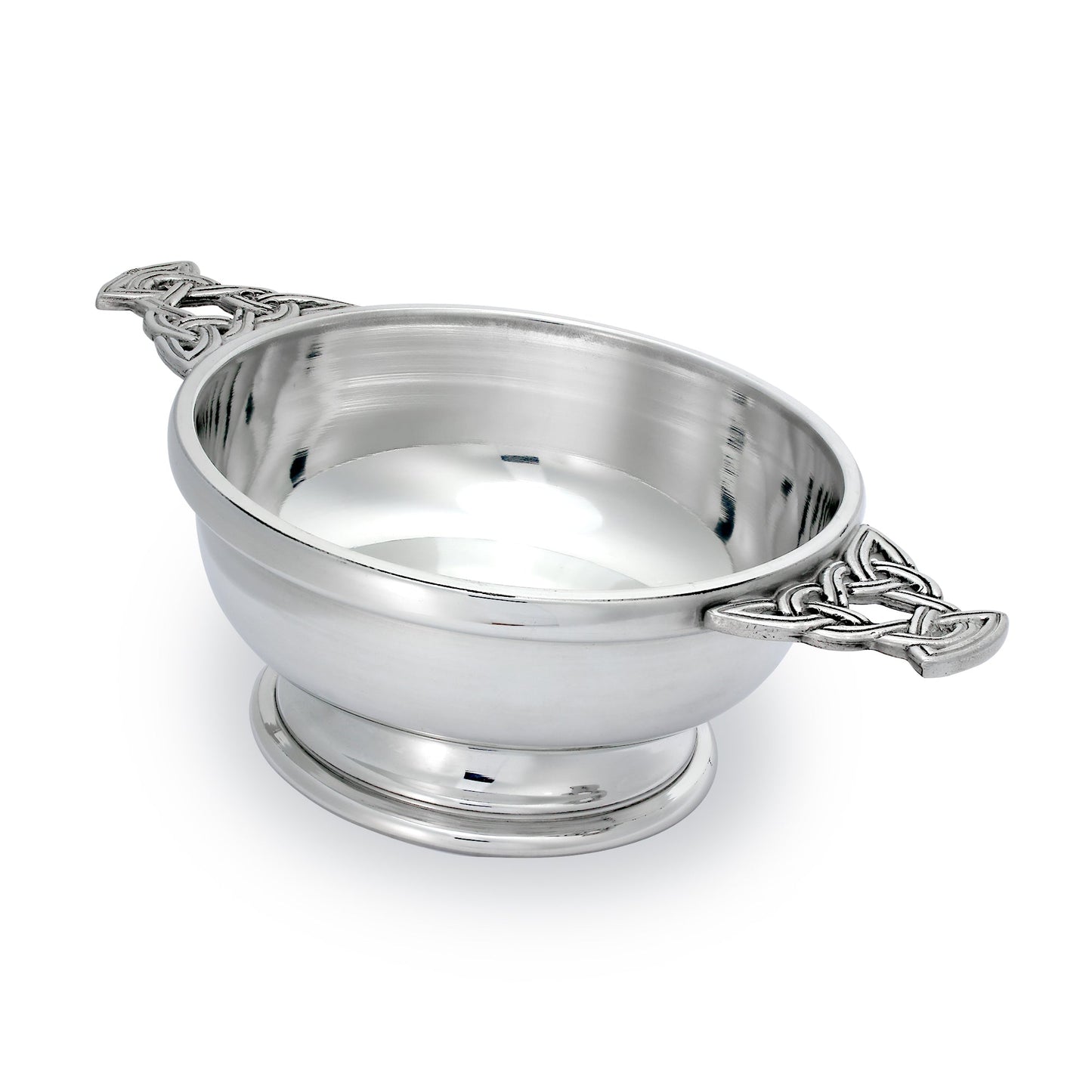 5 Inch Handmade Pewter Quaich with Celtic Knot Handles