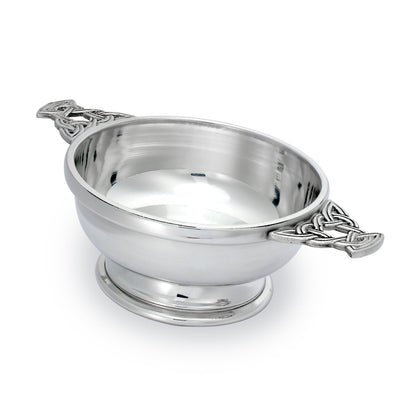 5 Inch Handmade Pewter Quaich with Celtic Knot Handles
