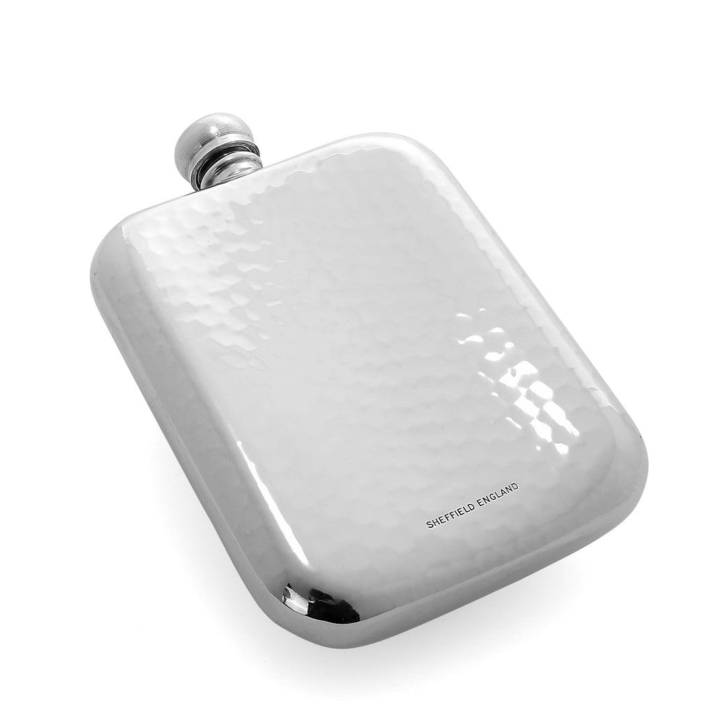 Hammered metal finish pewter hipflask
