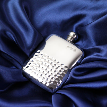 4oz Handmade Pewter Half Hammered Hip Flask