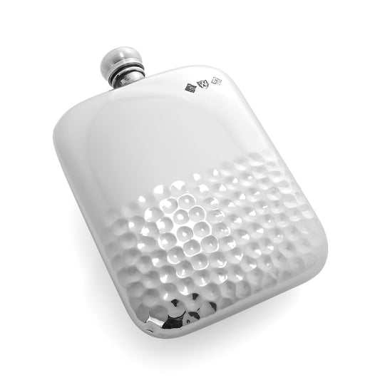 5oz Handmade Pewter Half Hammered Hip Flask with Engraving Plate