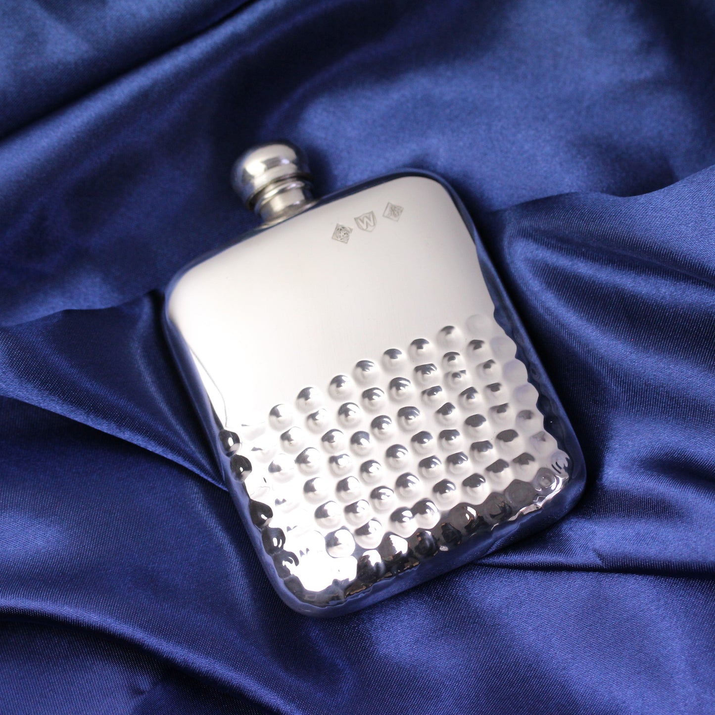 5oz Handmade Pewter Half Hammered Hip Flask with Engraving Plate