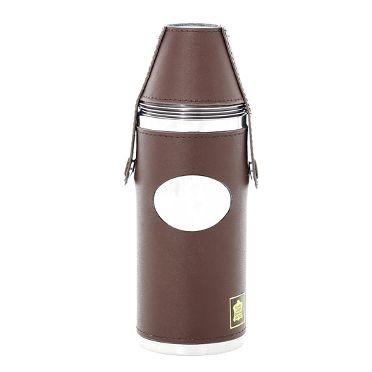 8oz Brown Leather & Stainless Steel Hip Flask with Engraving Plate Personalised