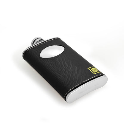 4oz Stainless Steel & Genuine Black Leather Engravable Hip Flask w Funnel