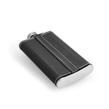 4oz Stainless Steel & Genuine Black Leather Engravable Hip Flask w Funnel