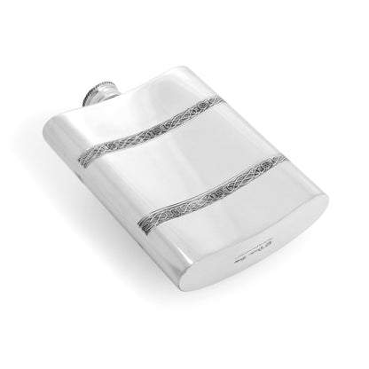 6oz Engravable Pewter Hip Flask with Celtic Bands