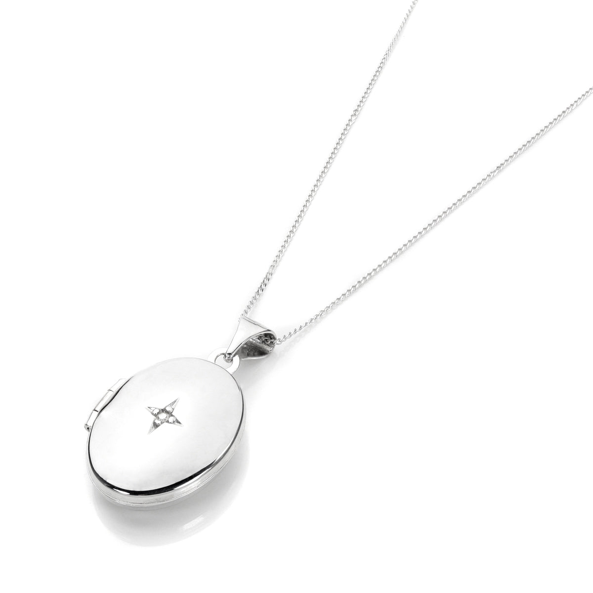 White Gold Oval Locket with Diamond