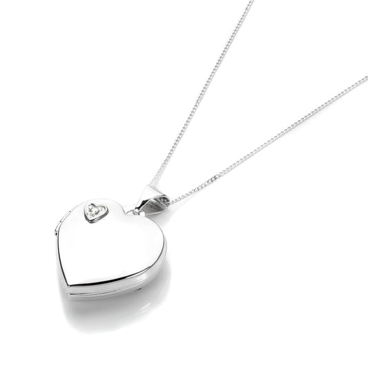 White Gold Heart Shape Locket with Diamond