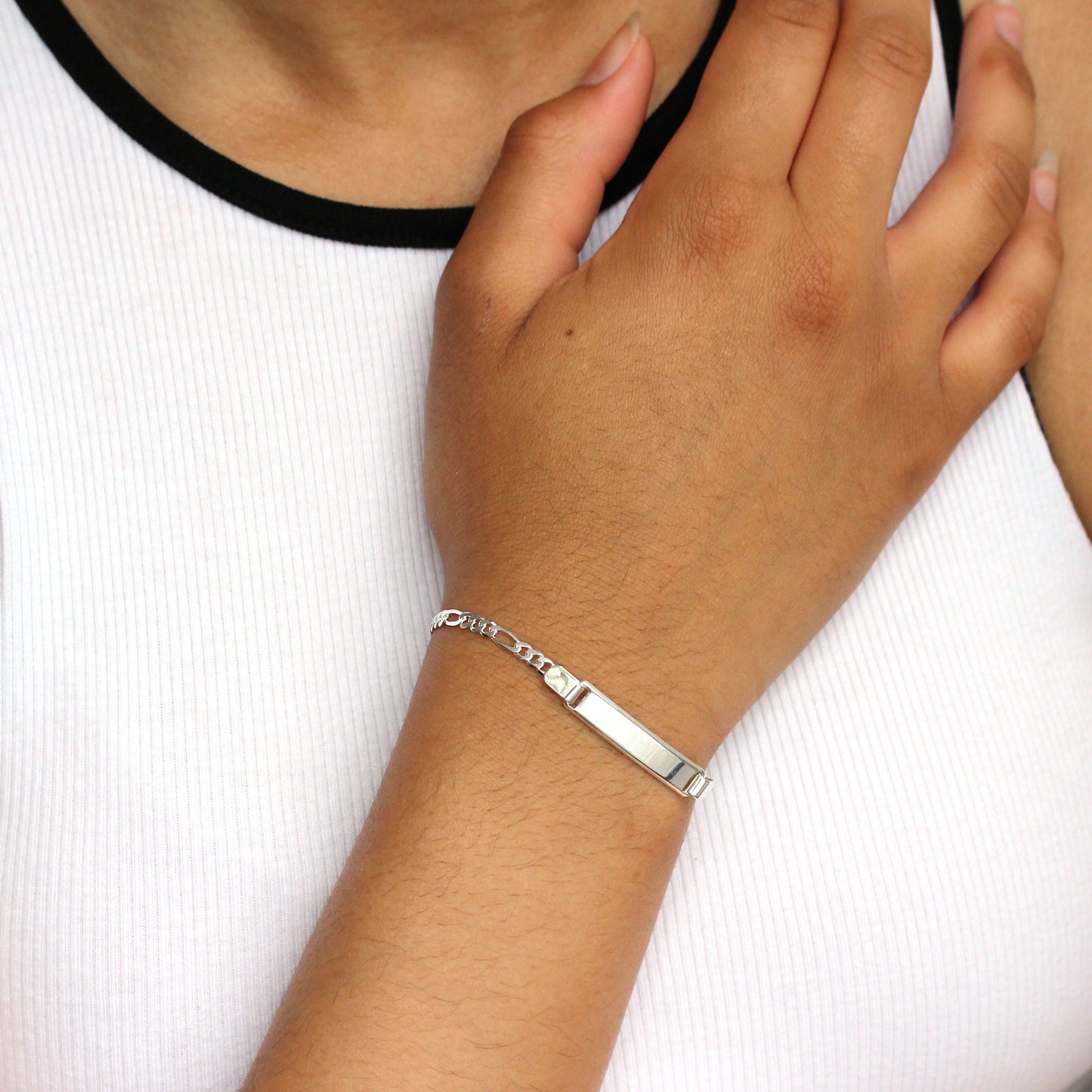 Sterling Silver Figaro ID Identity Bracelet Adult & Child
