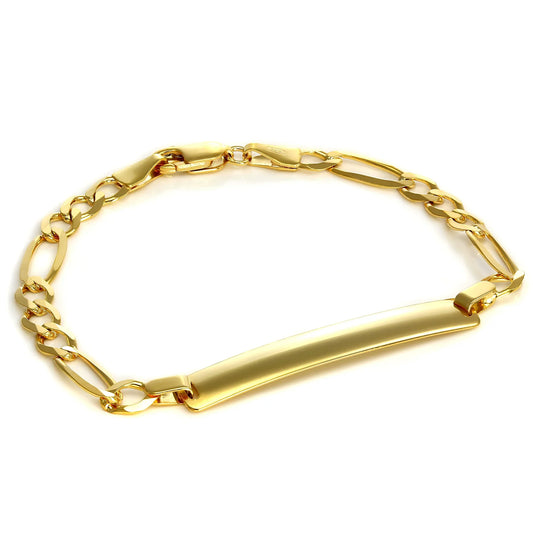 SL-LONG-04 | 9ct Gold Figaro ID Plate Bracelet 6 Inches
