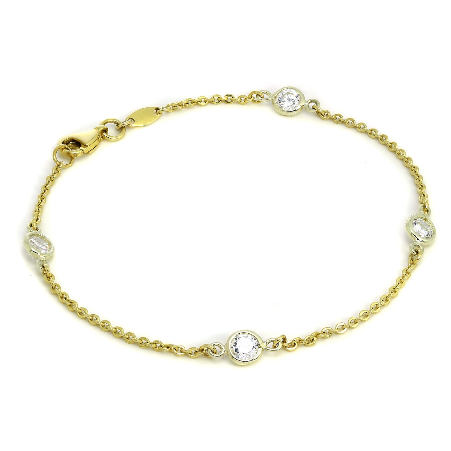 9ct Gold & CZ Crystal Fine Belcher Chain 7 Inch Bracelet