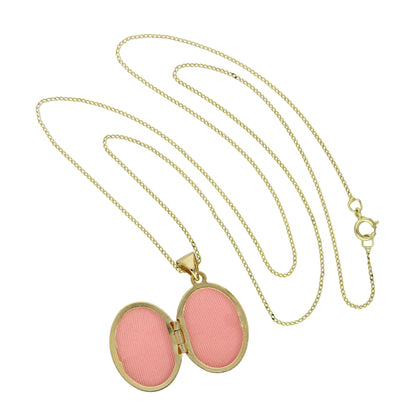 9ct Gold Oval Locket on Chain with Floral Design on Chain 16 - 18 Inches
