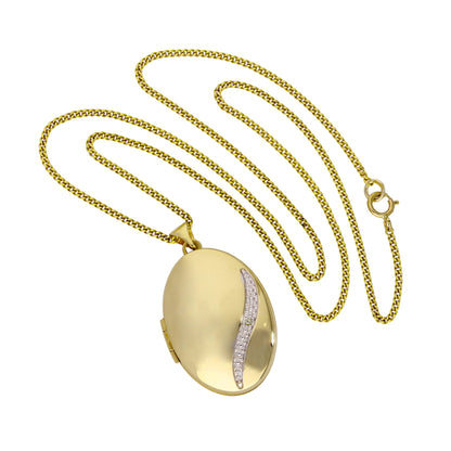 9ct Gold & Diamond Locket with White Gold Swirl Necklace 16 - 20 Inches