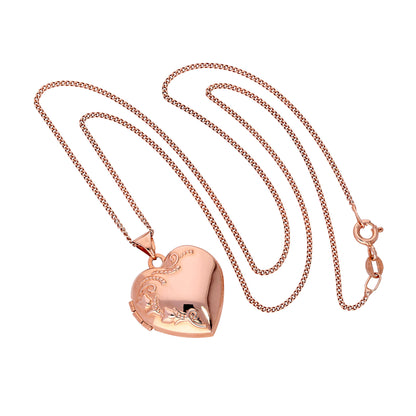 9ct Rose Gold Floral Heart Locket on Chain 16 - 20 Inches