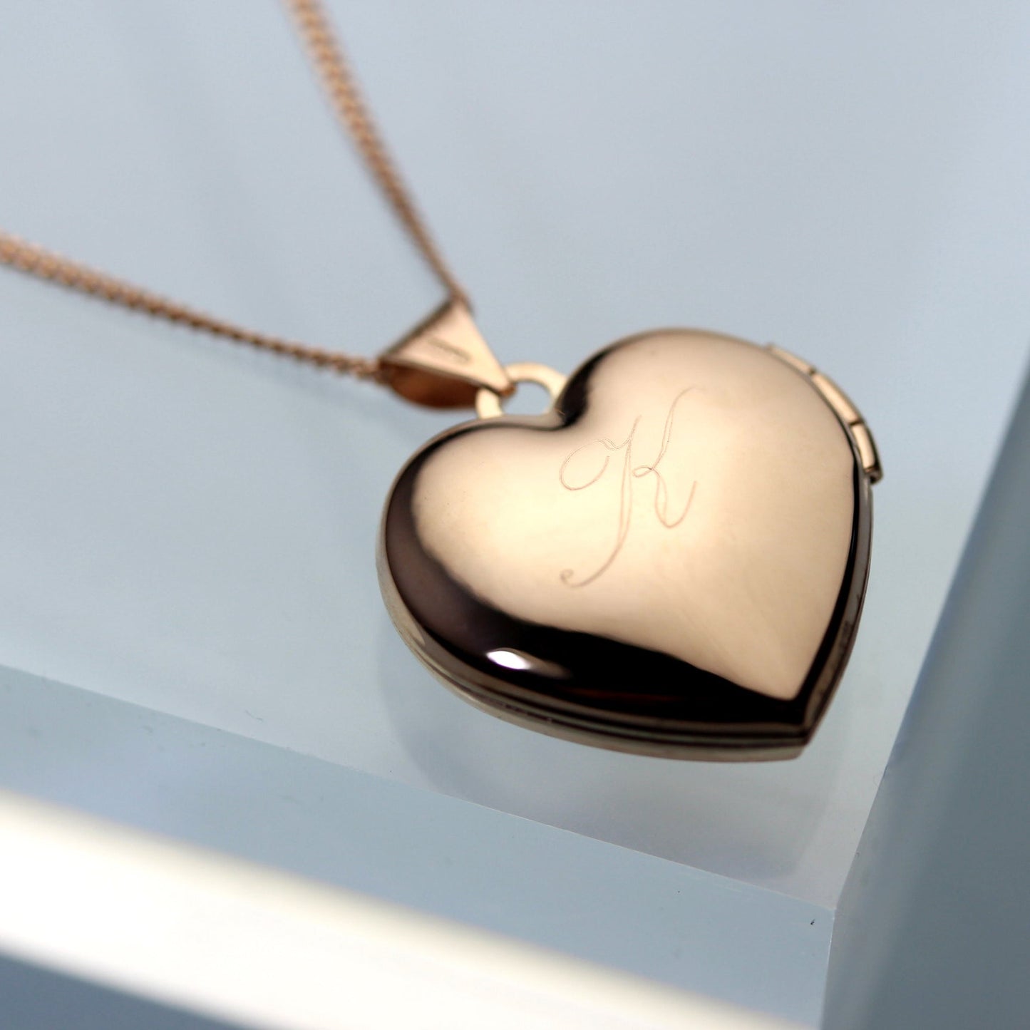 9ct Rose Gold Floral Heart Locket on Chain 16 - 20 Inches