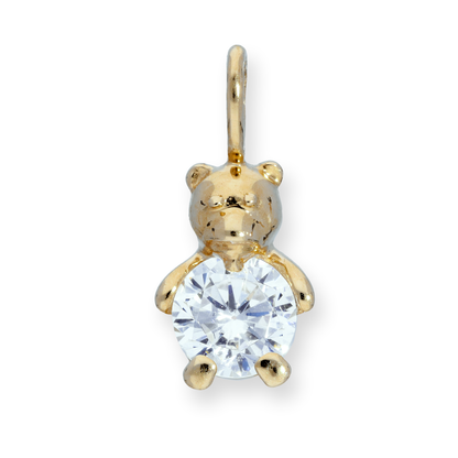 9ct Gold & Clear CZ Crystal Teddy Bear Charm