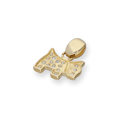9ct Gold & Clear CZ Crystal Flat Scottie Dog Charm