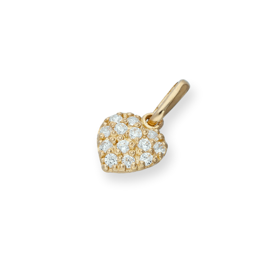 9ct Gold & Clear CZ Crystal Flat Heart Charm