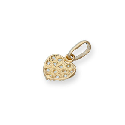 9ct Gold & Clear CZ Crystal Flat Heart Charm
