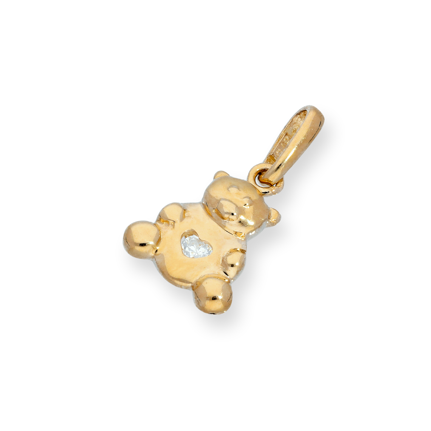 9ct Gold Teddy Bear w Clear CZ Crystal Heart Charm