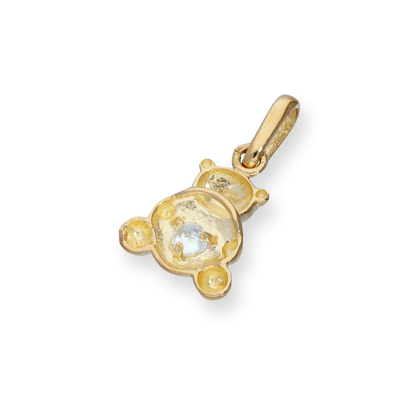 9ct Gold Teddy Bear w Clear CZ Crystal Heart Charm