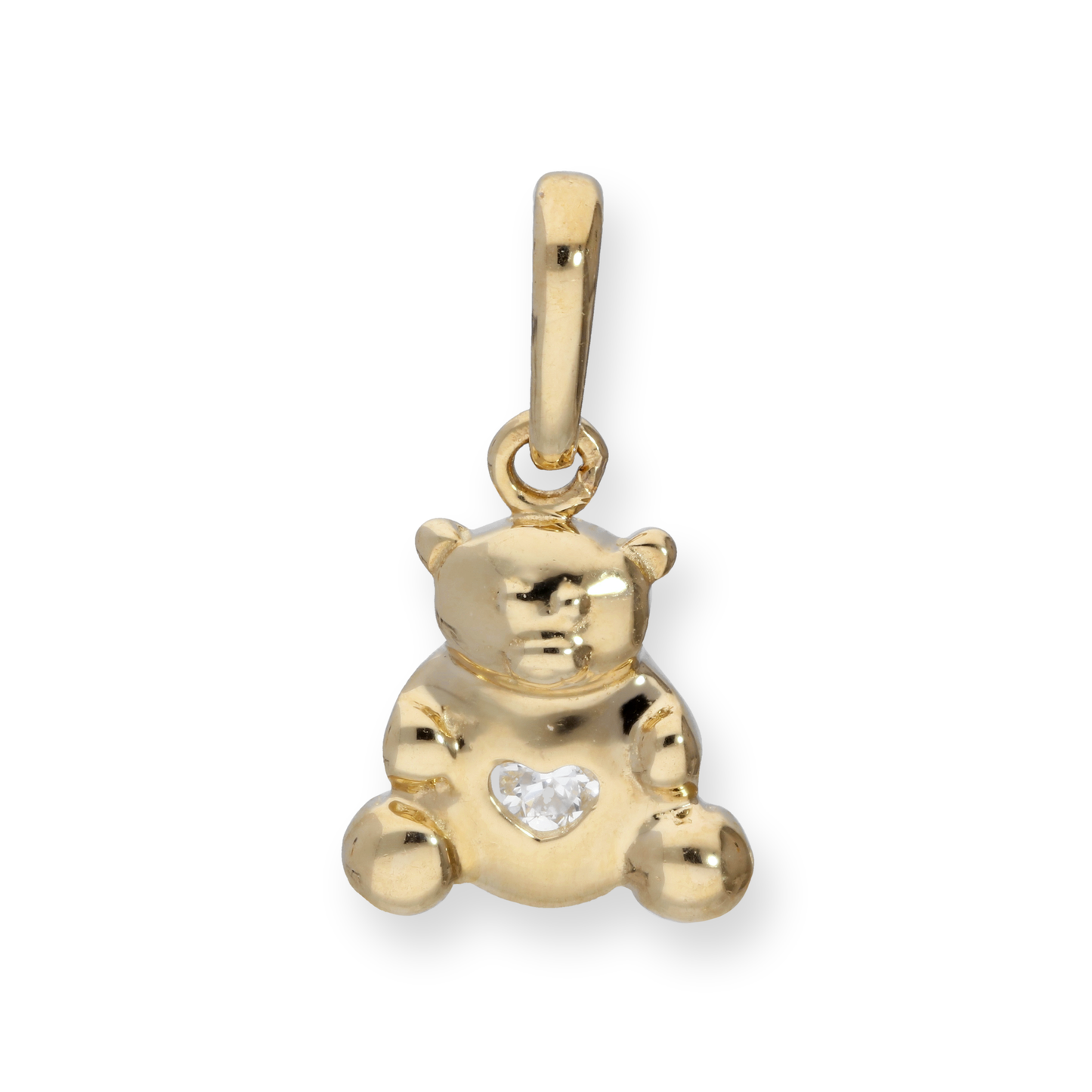 9ct Gold Teddy Bear w Clear CZ Crystal Heart Charm