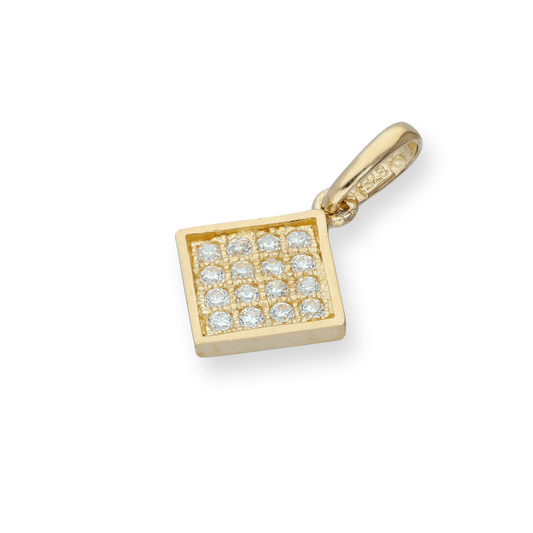9ct Gold & Clear CZ Crystal Flat Square Charm