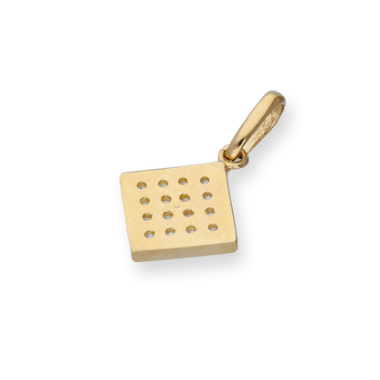 9ct Gold & Clear CZ Crystal Flat Square Charm