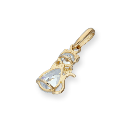 9ct Gold & Clear CZ Crystal Cat w Bow Collar Charm