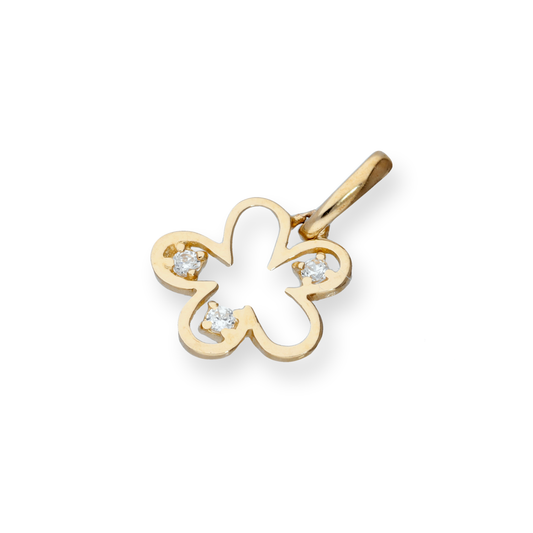 9ct Gold & Clear CZ Crystal Flower Outline Charm