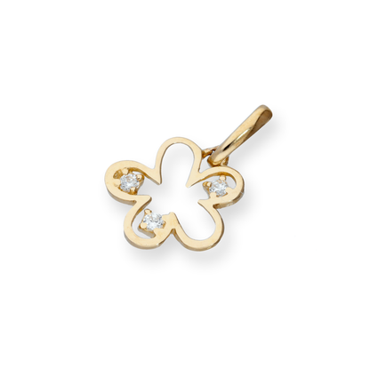 9ct Gold & Clear CZ Crystal Flower Outline Charm