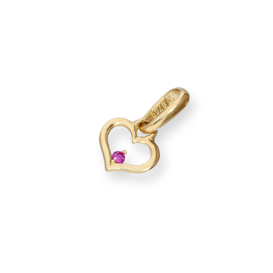 9ct Gold Heart Outline w Ruby CZ Crystal Charm