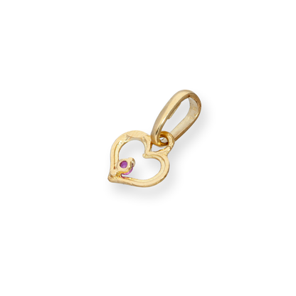 9ct Gold Heart Outline w Ruby CZ Crystal Charm