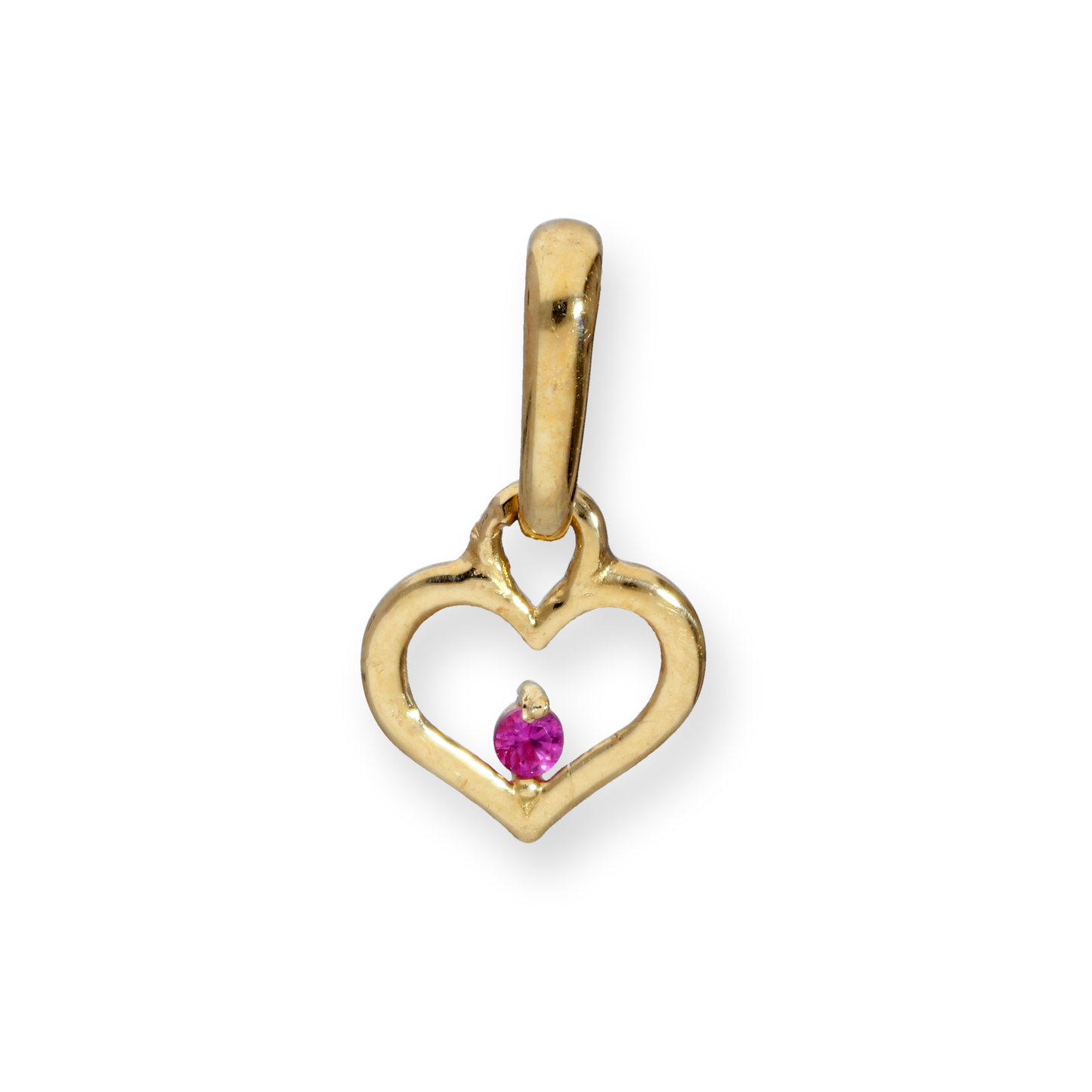 9ct Gold Heart Outline w Ruby CZ Crystal Charm