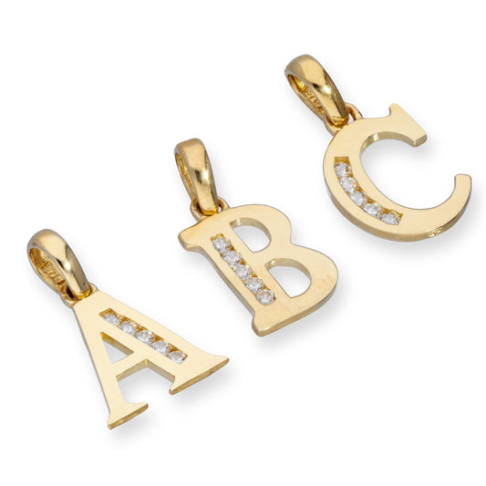 9ct Gold & Clear CZ Crystal Hanging Alphabet Letter Charm A-Z