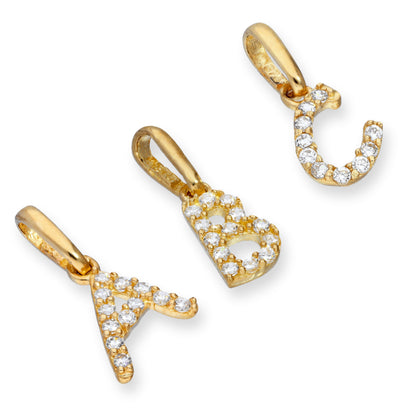 9ct Gold & Clear CZ Crystal Hanging Script Alphabet Letter Charm A-Z