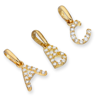 9ct Gold & Clear CZ Crystal Hanging Script Alphabet Letter Charm A-Z