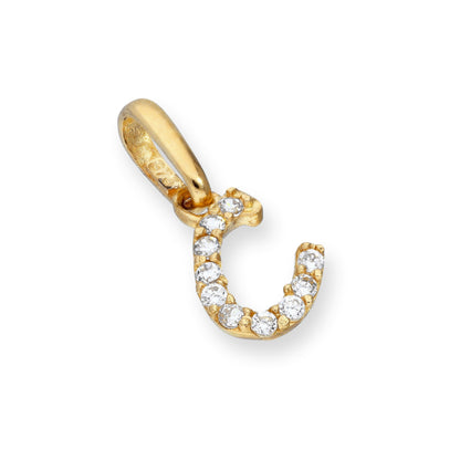 9ct Gold & Clear CZ Crystal Hanging Script Alphabet Letter Charm A-Z