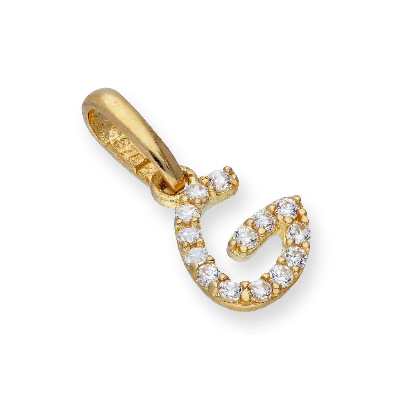 9ct Gold & Clear CZ Crystal Hanging Script Alphabet Letter Charm A-Z
