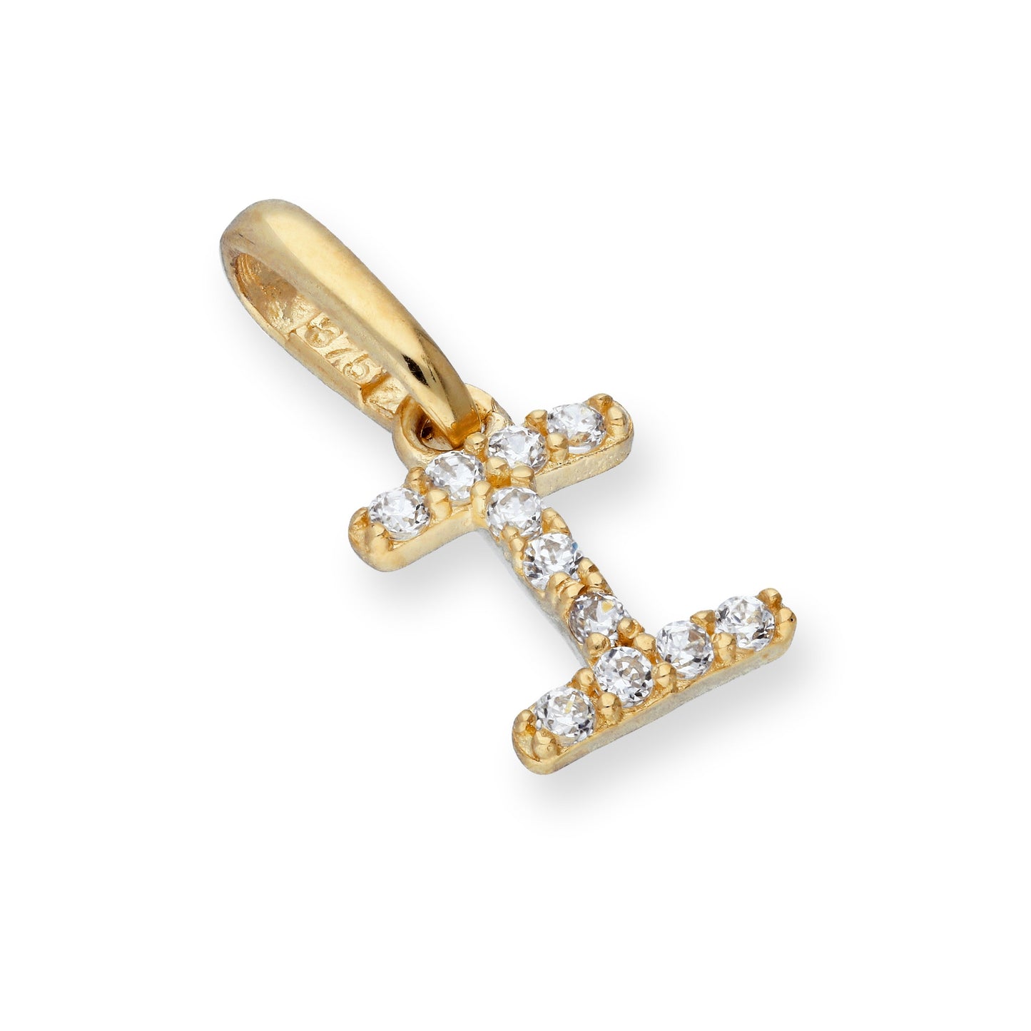9ct Gold & Clear CZ Crystal Hanging Script Alphabet Letter Charm A-Z