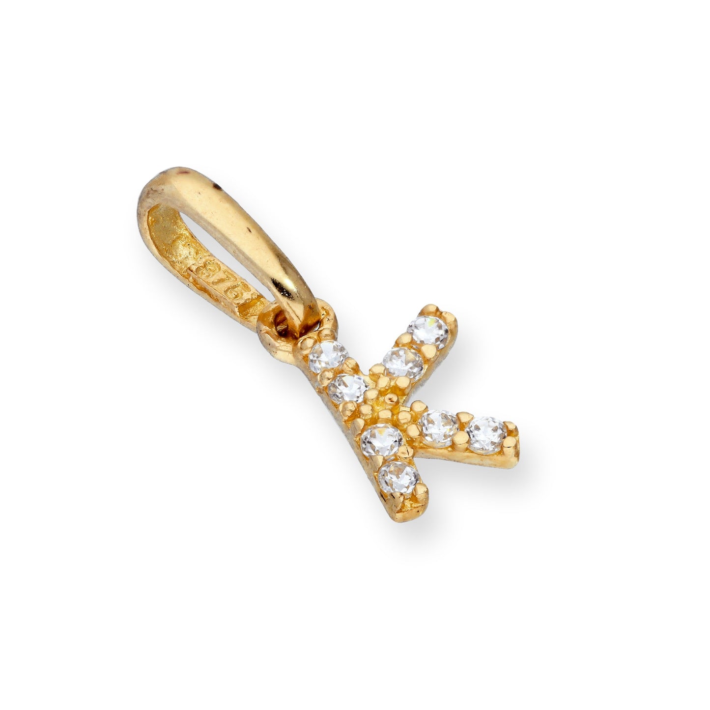 9ct Gold & Clear CZ Crystal Hanging Script Alphabet Letter Charm A-Z