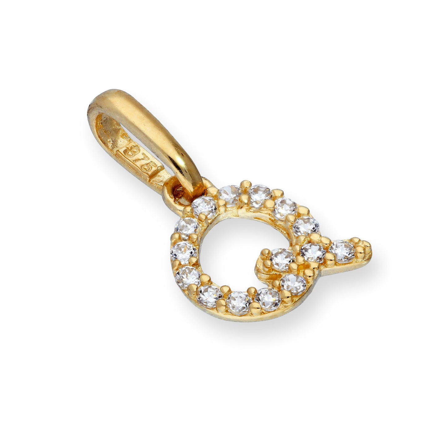 9ct Gold & Clear CZ Crystal Hanging Script Alphabet Letter Charm A-Z