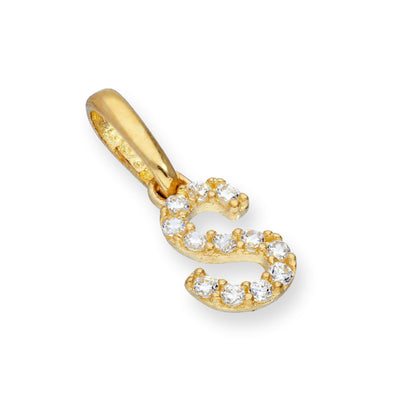 9ct Gold & Clear CZ Crystal Hanging Script Alphabet Letter Charm A-Z