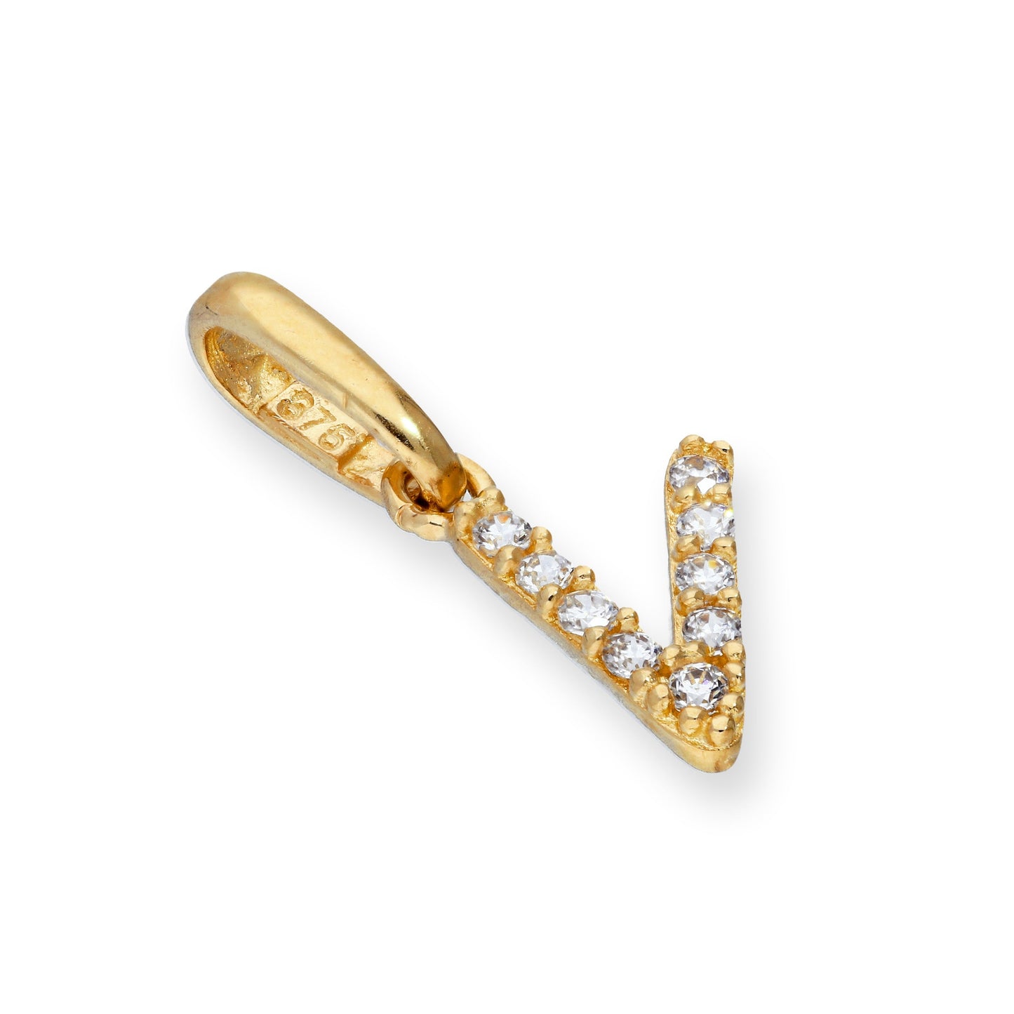 9ct Gold & Clear CZ Crystal Hanging Script Alphabet Letter Charm A-Z