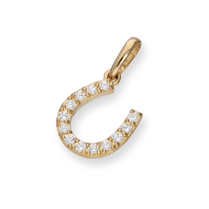9ct Gold & Clear CZ Crystal Horseshoe Charm