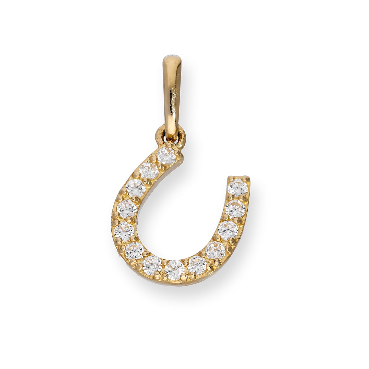 9ct Gold & Clear CZ Crystal Horseshoe Charm